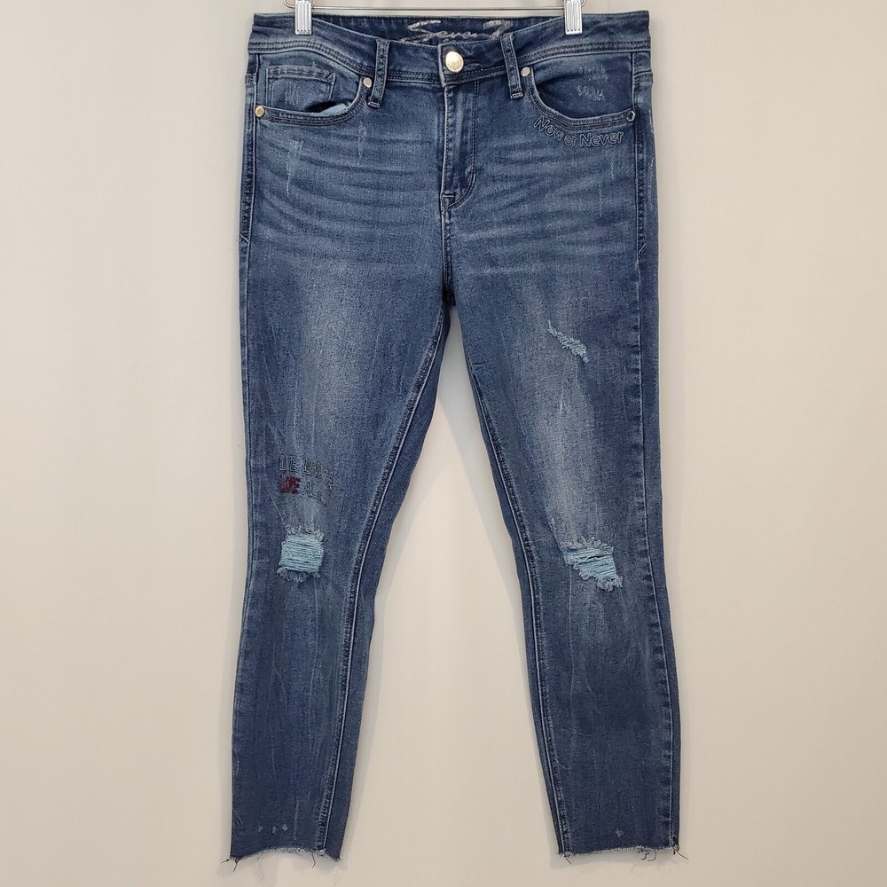 Seven 7 Womens Skinny Ankle Cropped Jeans Frayed hem Embroidered Size 12